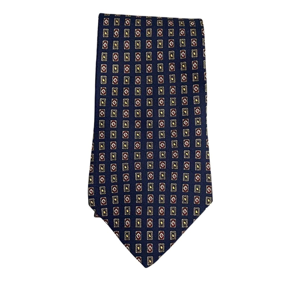 Tommy Hilfiger Tie Necktie Navy Blue Geometric Silk
